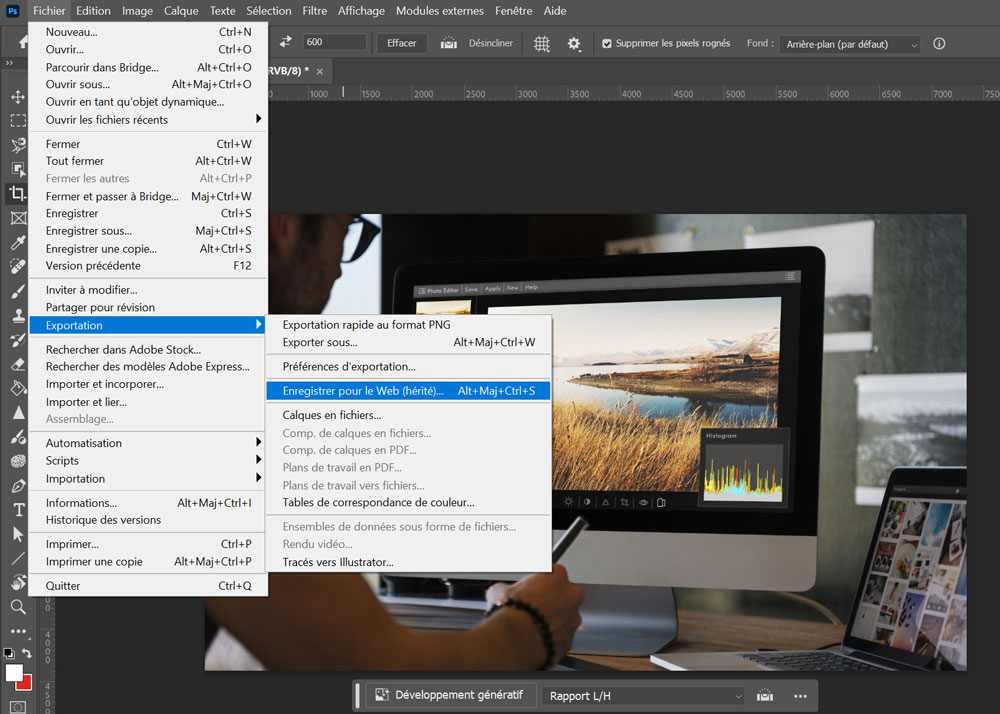 Enregistrer pour le web avec Photoshop